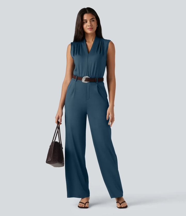 V Neck Sleeveless Work Jumpsuit with Pockets-Easy Peezy Edition