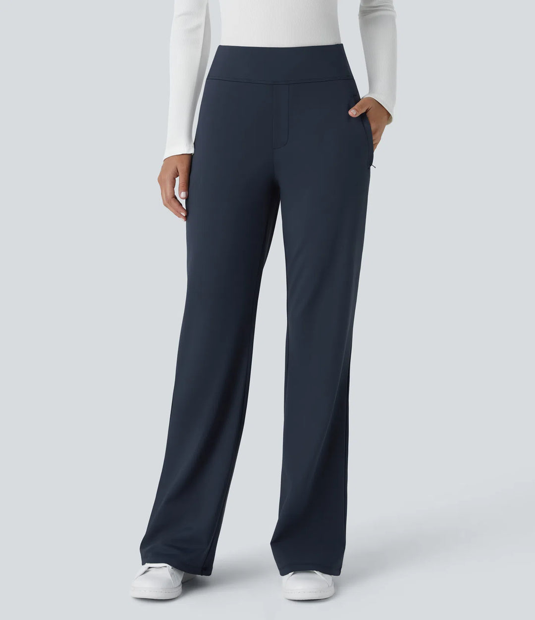Halara Flex DayStretch Mid Rise Side Zipper Pocket Work Flared Trousers