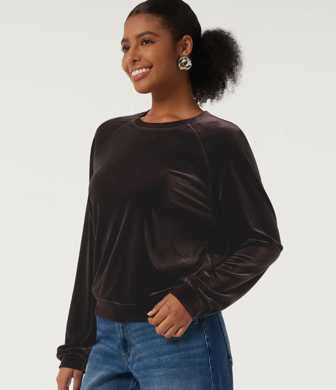 Round Neck Long Sleeve Velvet Casual Sweatshirt
