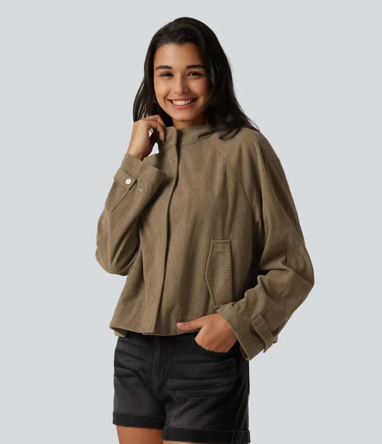 Long Sleeve Corduroy Casual Shirt Jacket with Pockets