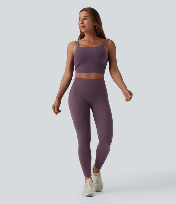Halara UltraSculpt Double Straps Twisted Backless Cropped Built-in Bra Yoga Tank Top DD-F Cups