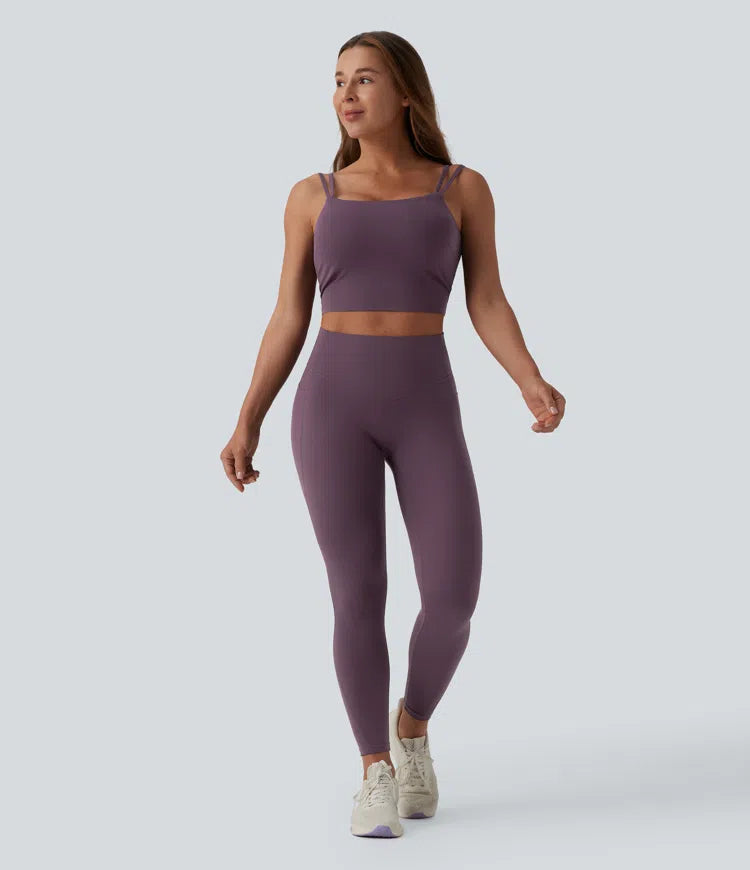 Halara UltraSculpt Double Straps Twisted Backless Cropped Built-in Bra Yoga Tank Top DD-F Cups