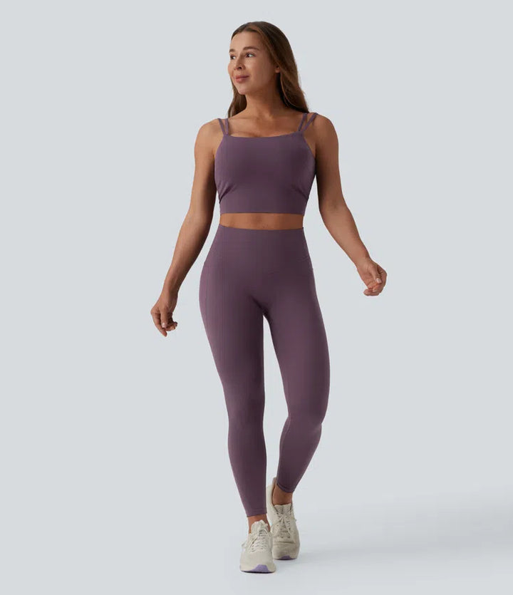 Halara UltraSculpt Double Straps Twisted Backless Cropped Built-in Bra Yoga Tank Top DD-F Cups