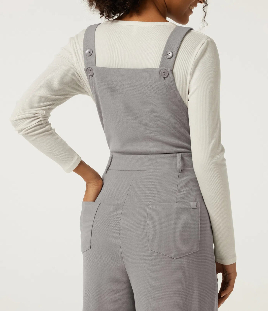 Square Neck Wide Leg Waffle Casual Overalls with Pockets