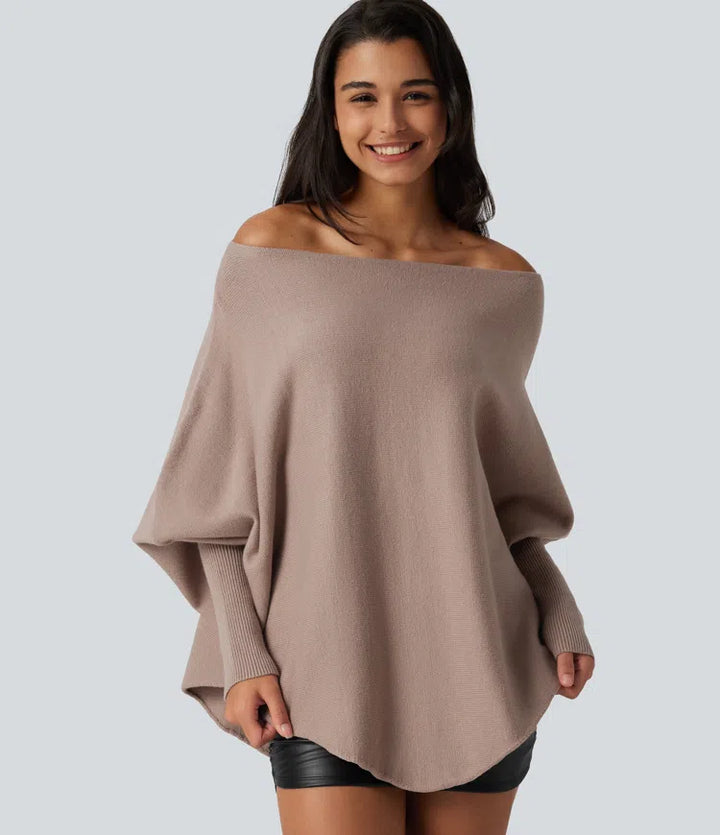 Batwing Long Sleeve Asymmetric Hem Casual Jumper