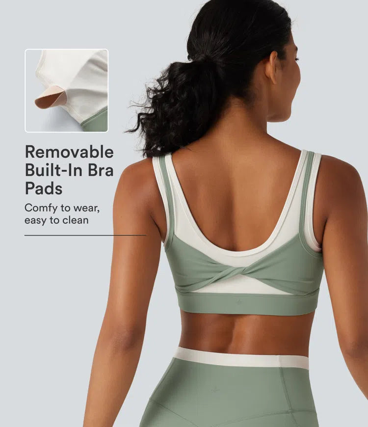 Halara UltraSculpt Medium Support U Neck Built-in Bra Twisted colourBlock Yoga Sports Bra