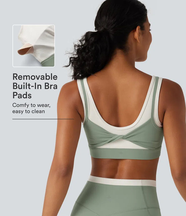 Halara UltraSculpt Medium Support U Neck Built-in Bra Twisted colourBlock Yoga Sports Bra