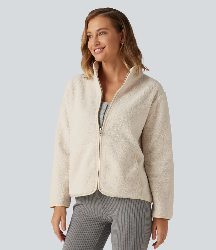 Long Sleeve Casual Sherpa Jacket with Pockets