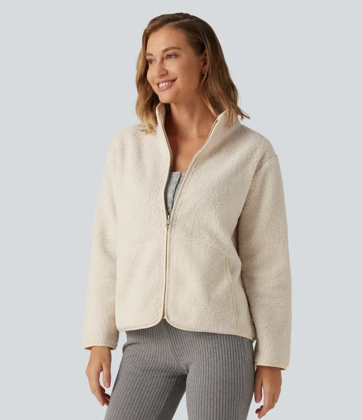 Long Sleeve Casual Sherpa Jacket with Pockets