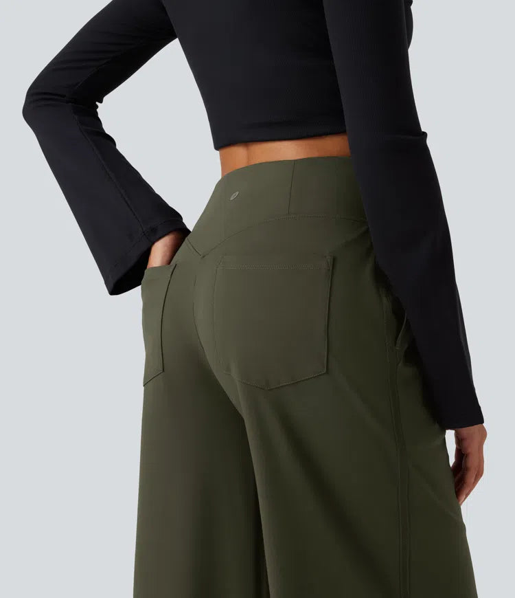 DayStretch High Waisted Wide Leg Casual Trousers with Pockets
