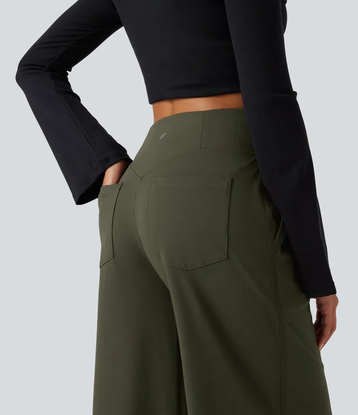 DayStretch High Waisted Wide Leg Casual Trousers with Pockets