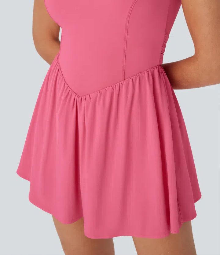 Breezeful Backless Tie Back 2-in-1 Quick Dry Mini Dance Active Dress with Side Pocket-Easy Peezy Edition