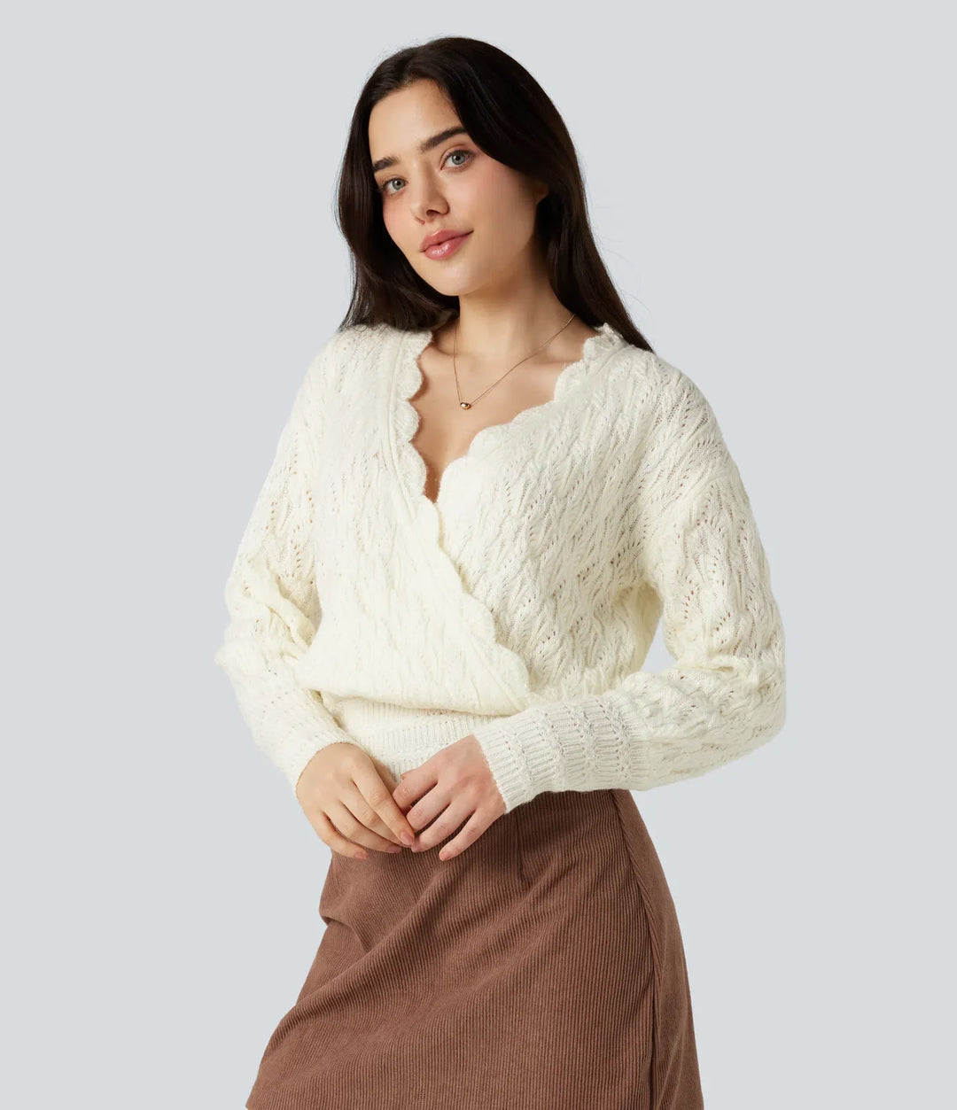 V Neck Long Sleeve Wrapped Casual Jumper