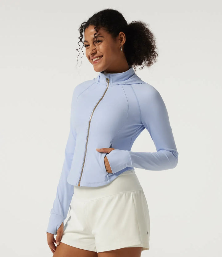 Halara UltraSculpt Hooded Long Sleeve Curved Hem Workout Jacket with Pockets