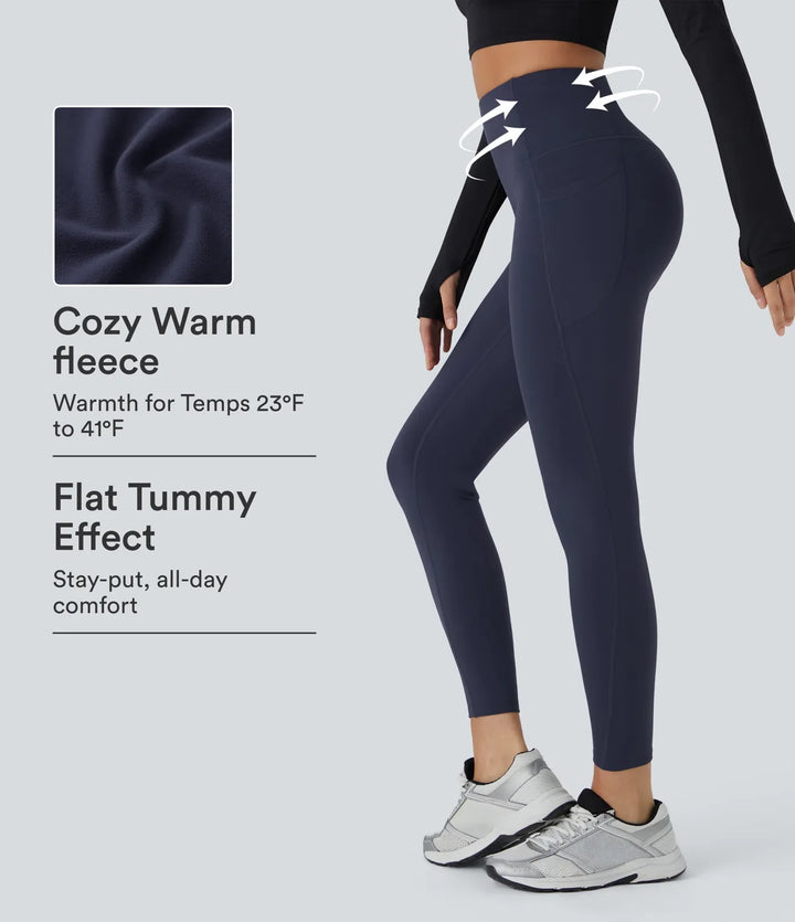 SoftlyZero Plush Thermal High Waisted Tummy Control Pocket Workout Leggings
