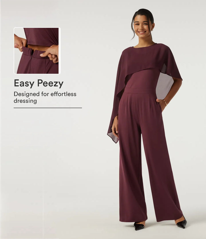 Round Neck Sleeveless Slim Wide Leg Asymmetric Party Jumpsuits with Pockets -Easy Peezy Edition