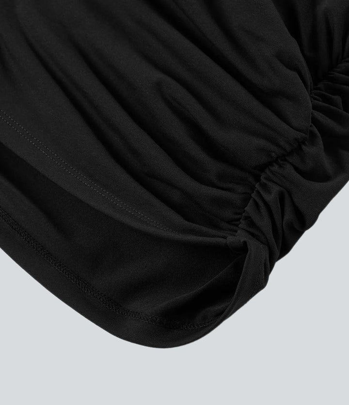 V Neck Cap Sleeve Crossover Ruched Solid Work Blouse