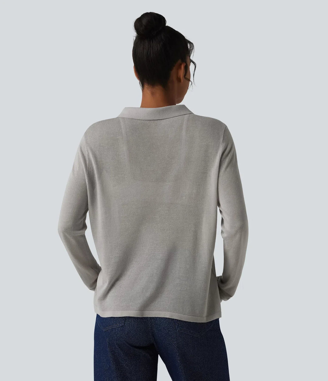 Polo Neck Long Sleeve Lyocell Linen Casual Jumper