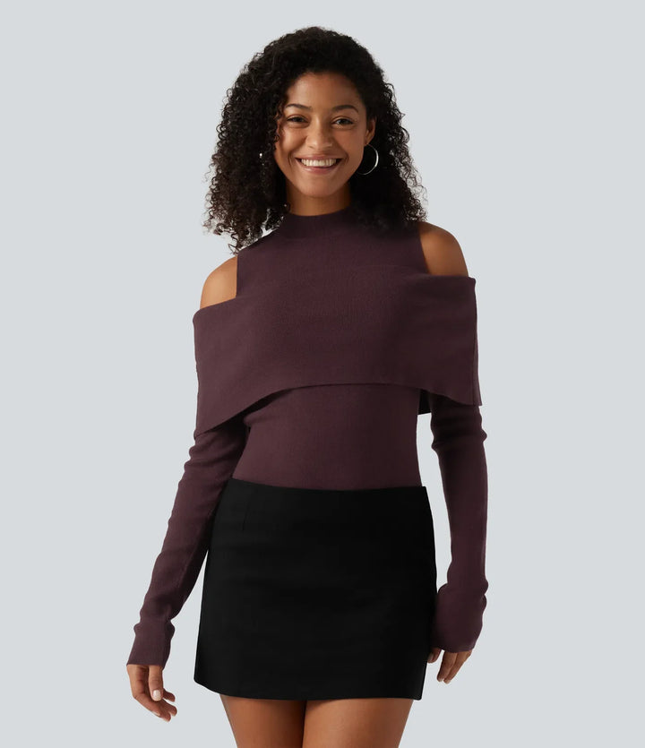 High Neck Cut Out Long Sleeve Slim Casual Jumper