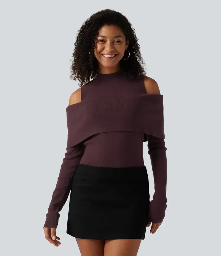 High Neck Cut Out Long Sleeve Slim Casual Jumper