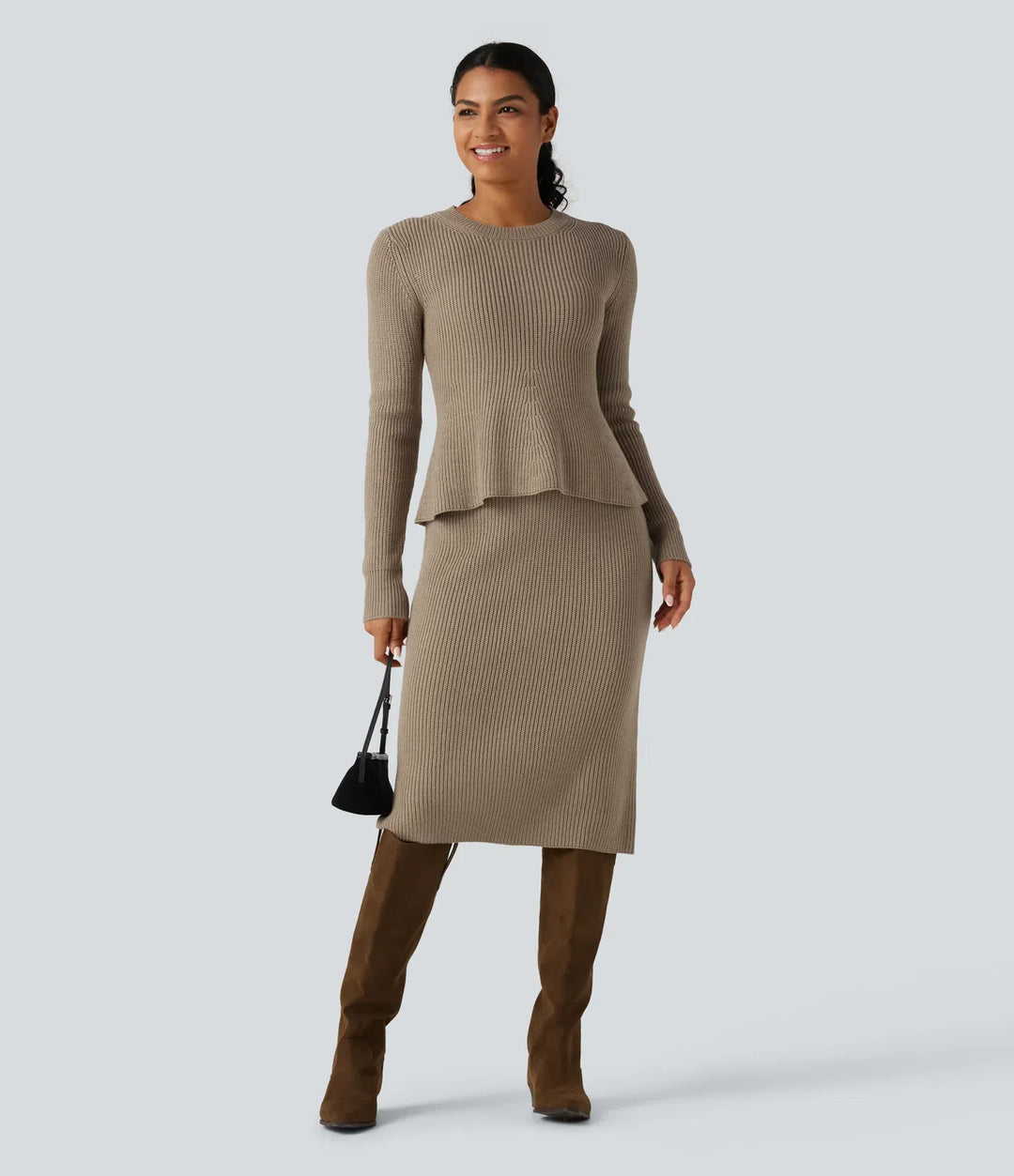 Round Neck Long Sleeve Ruffle Hem Work Jumper