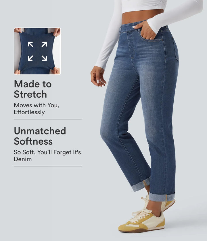 Halara Flex High Waisted Rolled Hem Casual Slim Jeans with Pockets