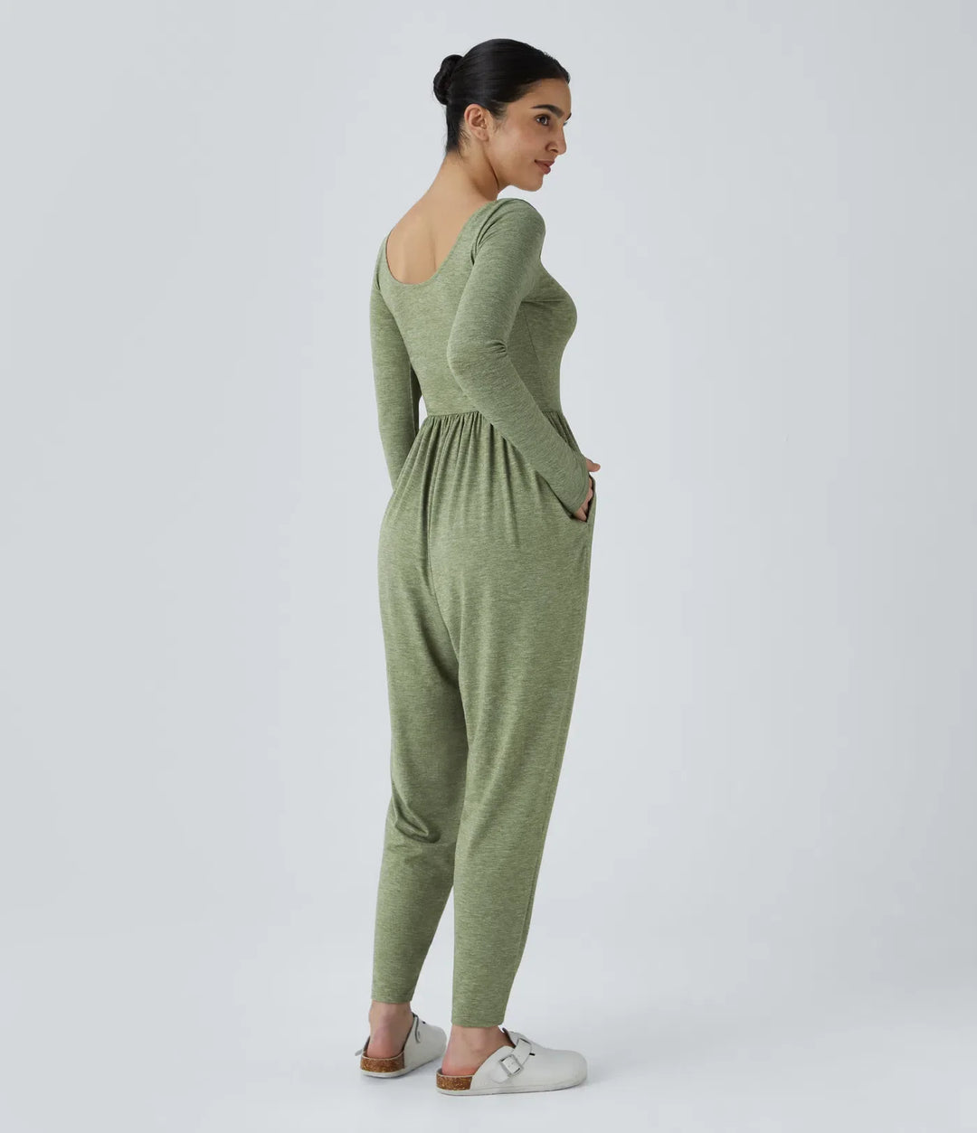 Scoop Neck Pocket Casual Harem Jumpsuit