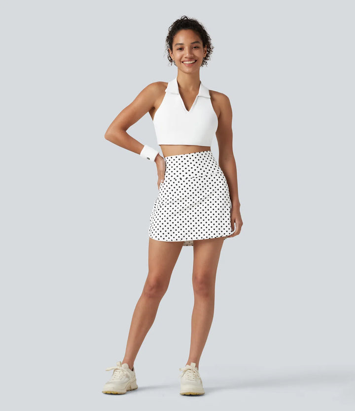 Ultra High-Waist Tummy Control Curved Hem 2-in-1 Polka Dot Golf Mini Skirt with Pockets