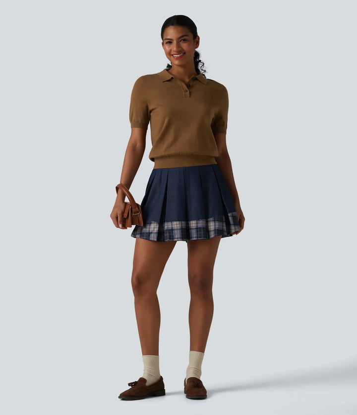 Polo Neck Short Sleeve Wool-Blend Casual Jumper