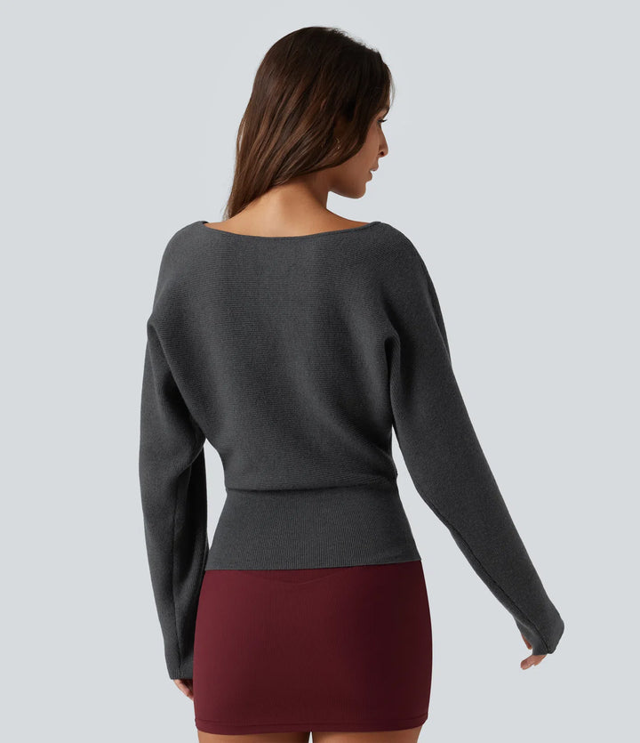 Boat Neck Batwing Long Sleeve Thumb Hole Work Jumper