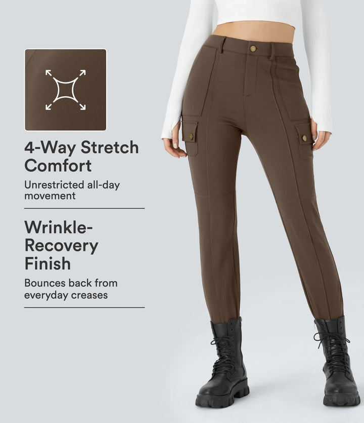 DayStretch High Waisted Zipper Pockets Solid Skinny Cargo Trousers