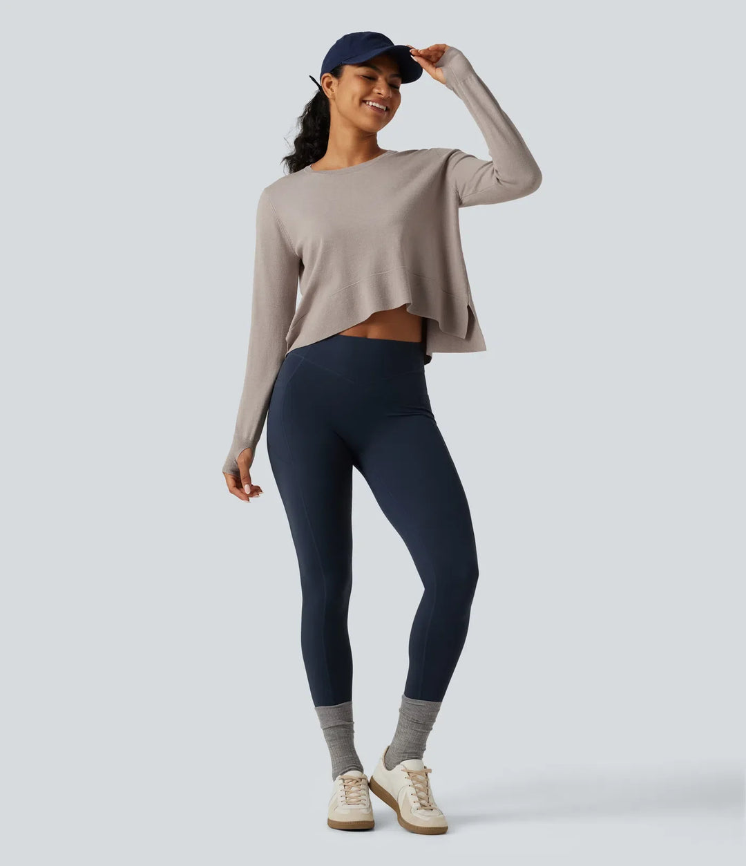 Round Neck Long Sleeve Asymmetric Thumb Holes Casual Jumper