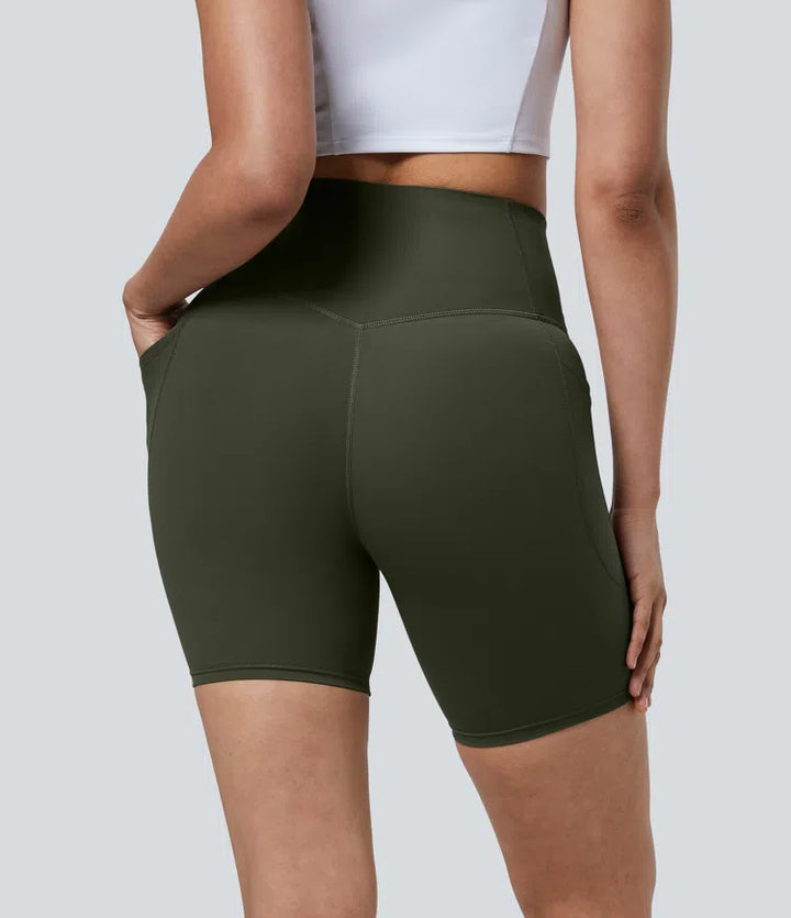 Halara UltraSculpt High Waisted Tummy Control Pocket Shaping Training Biker Shorts 7&