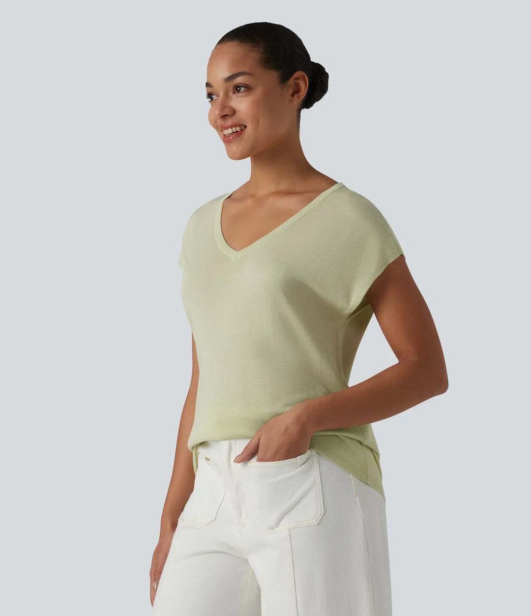V Neck Short Sleeve Work Jumper