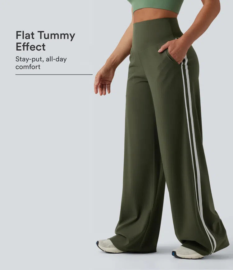 Halara UltraSculpt High Waisted Tummy Control colourBlock Stripes Yoga Baggy trousers with Pockets