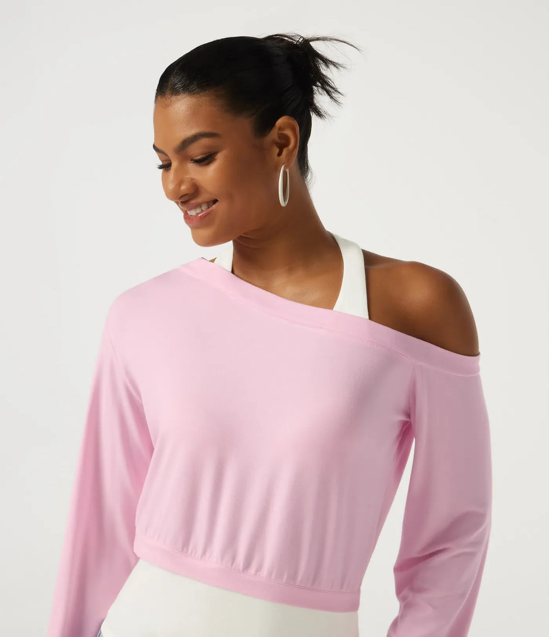 Halter One Shoulder Long Sleeve 2-in-1 Asymmetric Color Block Casual Sweatshirt