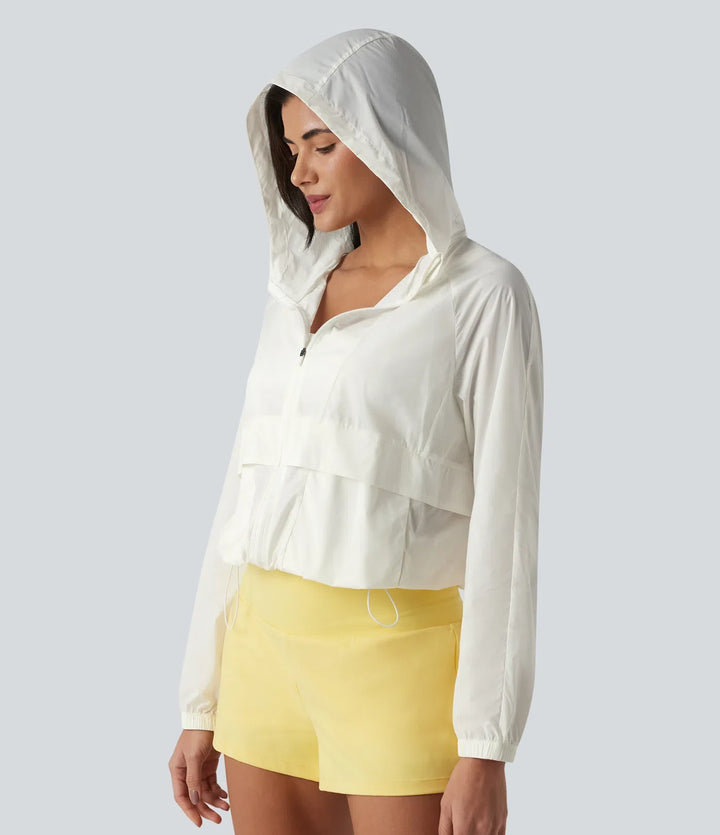 Hooded Long Sleeve Contrast Mesh Running Jacket with Pockets-UPF50+