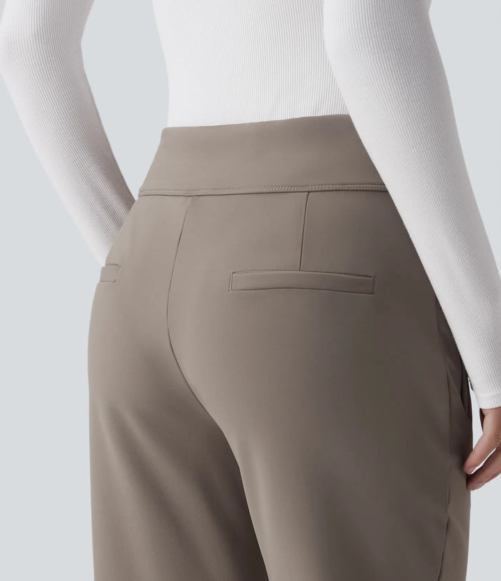 Mid Rise Fleece Work Flared Trousers with Zip Pockets