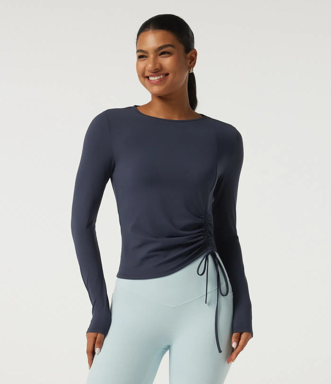 SoftlyZero Airy Round Neck Long Sleeve Ruched InstantCool Yoga Sports Top