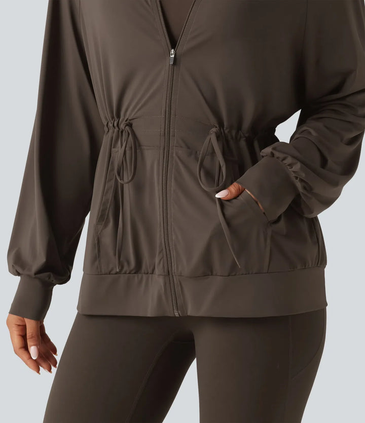 Hooded Long Sleeve Drawstring InstantCool Yoga Jacket with Pockets-UPF50+
