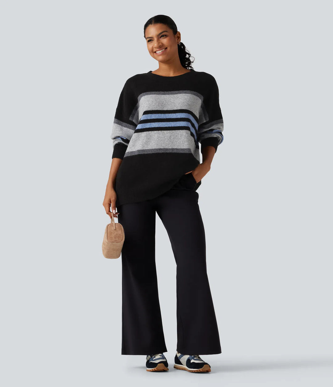 Round Neck Long Sleeve Striped Casual Jumper