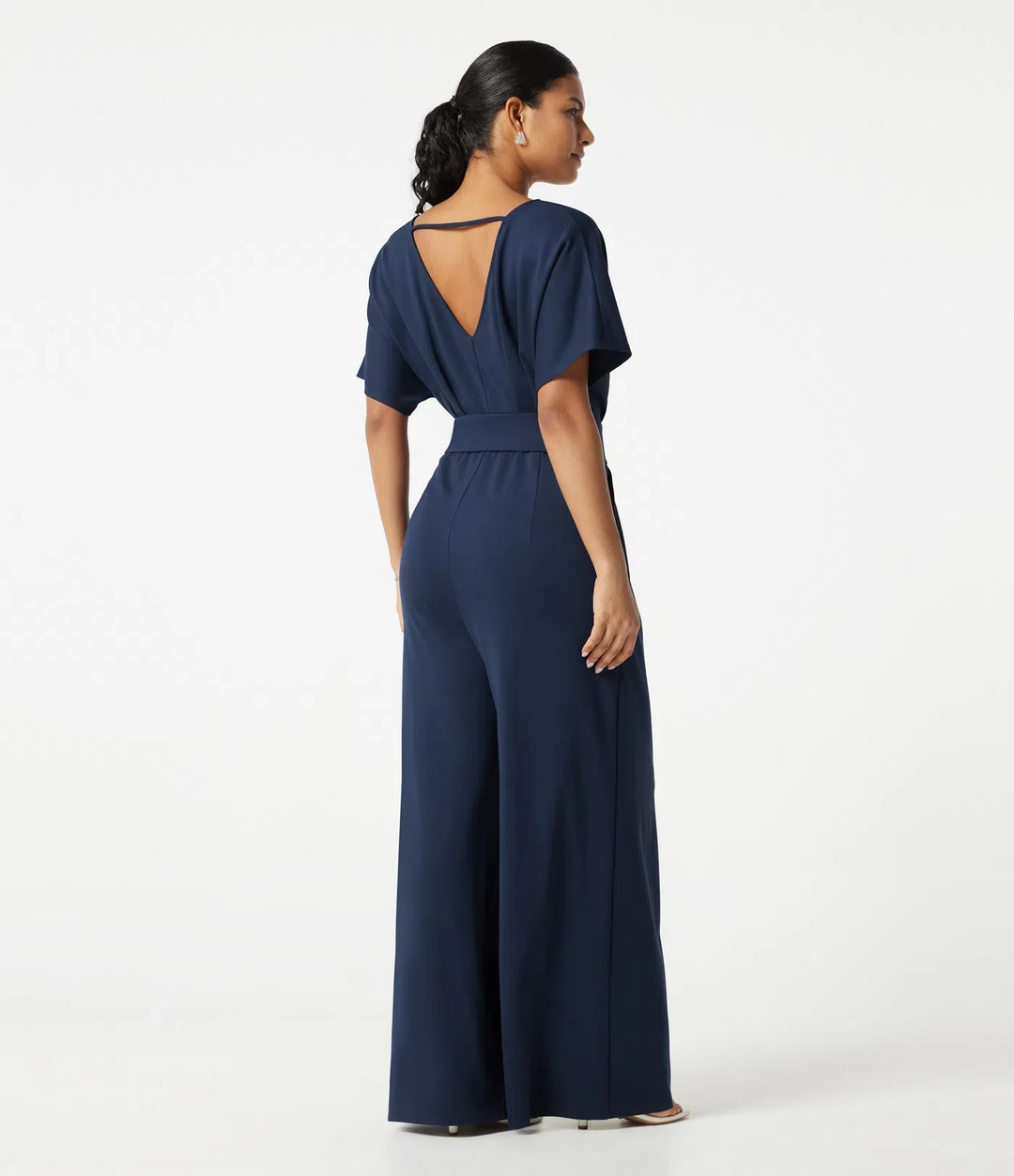 V Neck Short Sleeve Ruched Wide Leg Casual Jumpsuit with Pockets -Easy Peezy Edition