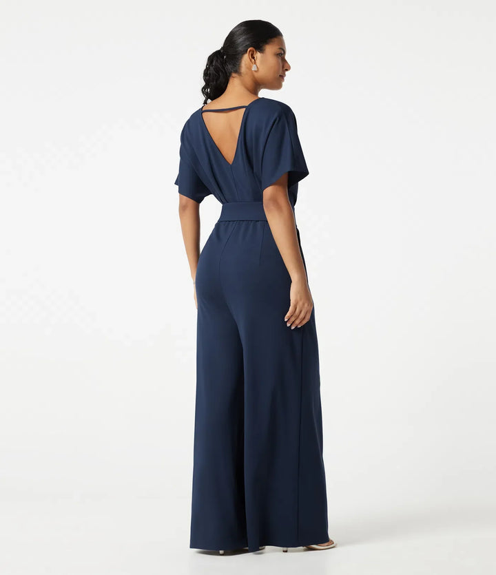 V Neck Short Sleeve Ruched Wide Leg Casual Jumpsuit with Pockets -Easy Peezy Edition