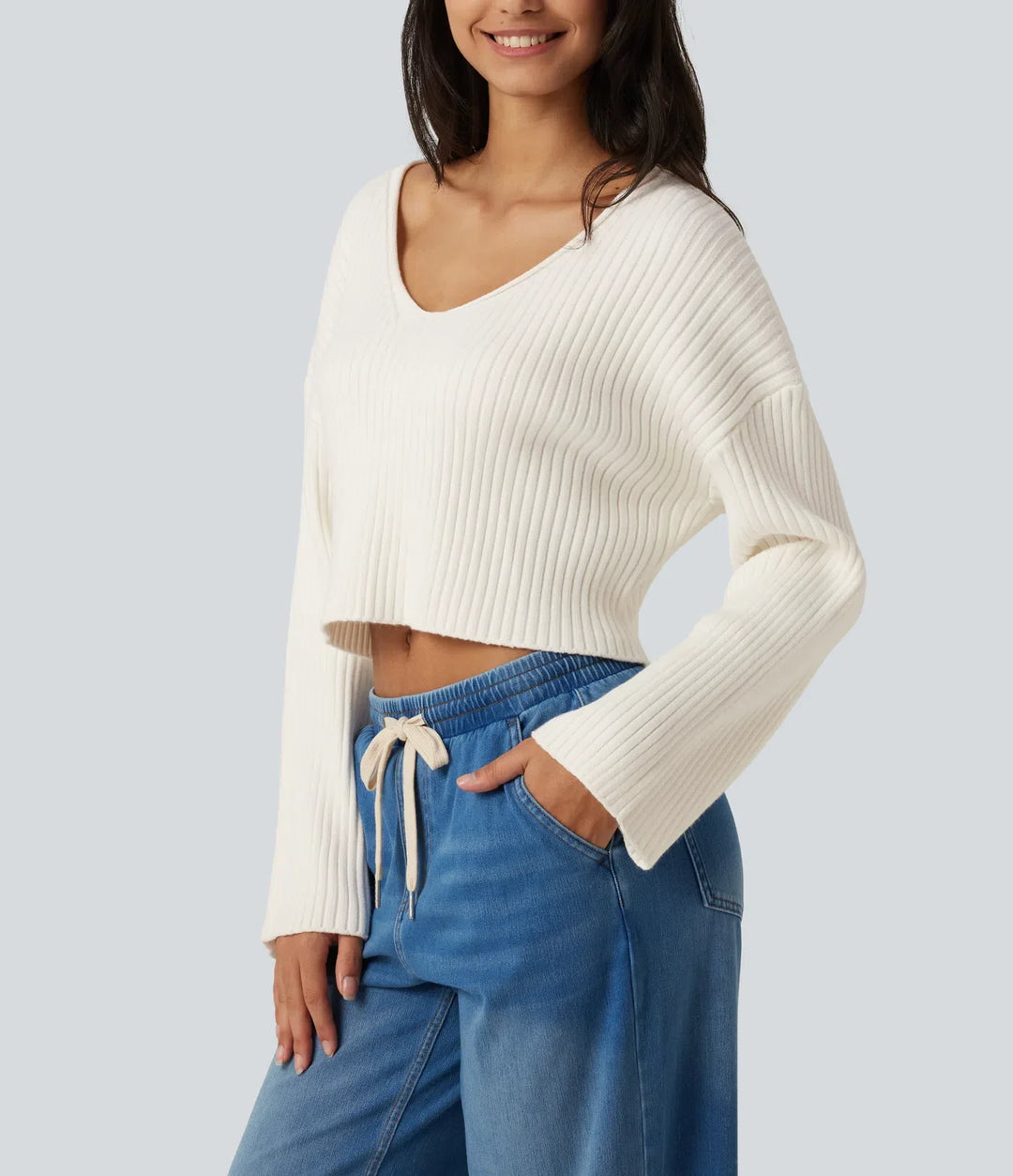 V-Neck Long Sleeve Casual Jumper