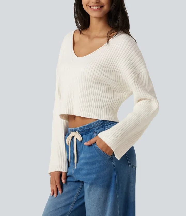 V-Neck Long Sleeve Casual Jumper
