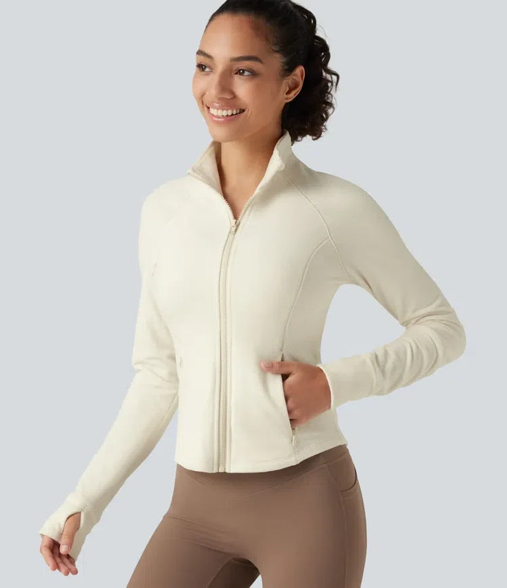 Stand Collar Long Sleeve Workout Jacket with Pockets