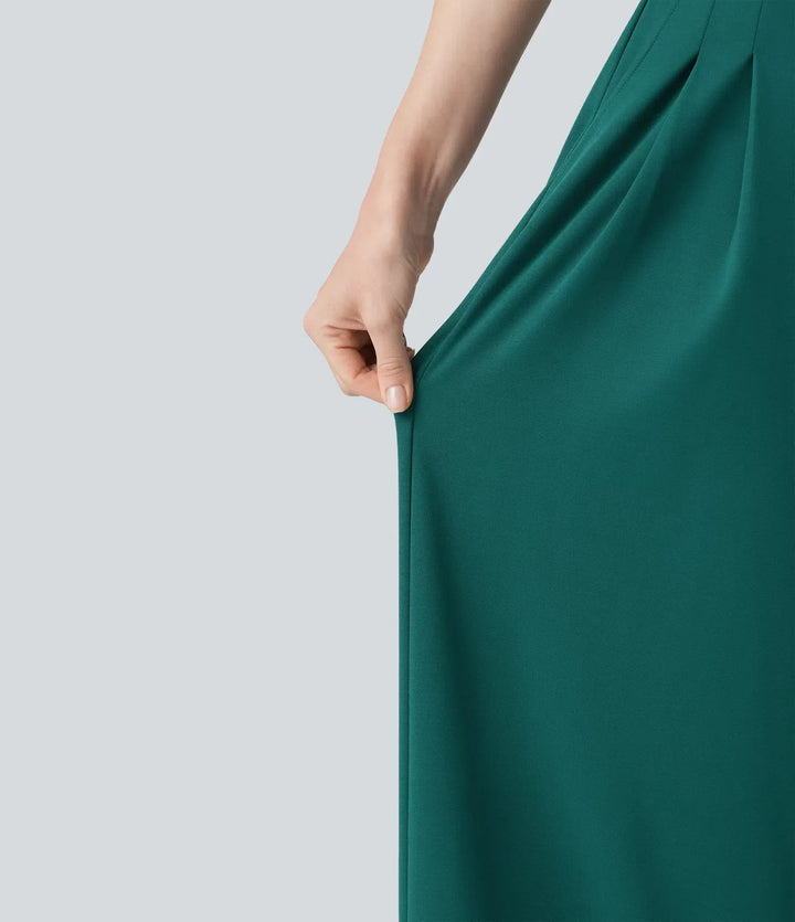 V-neck Half Sleeve Tie-back Work Baggy Jumpsuit with Pockets-Easy Peezy