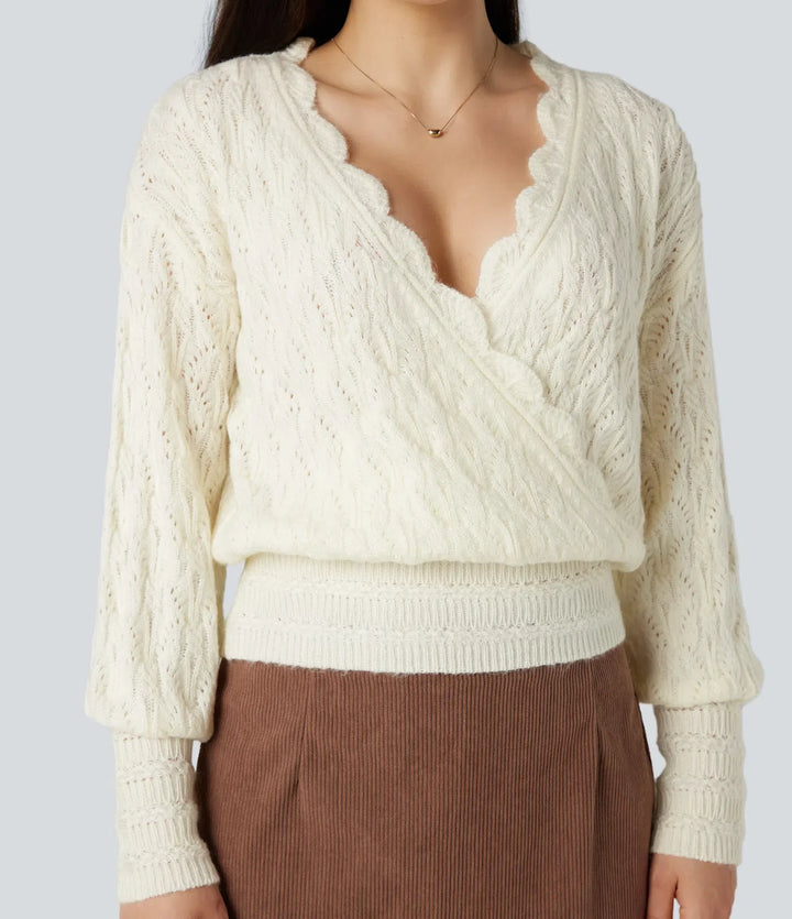 V Neck Long Sleeve Wrapped Casual Jumper