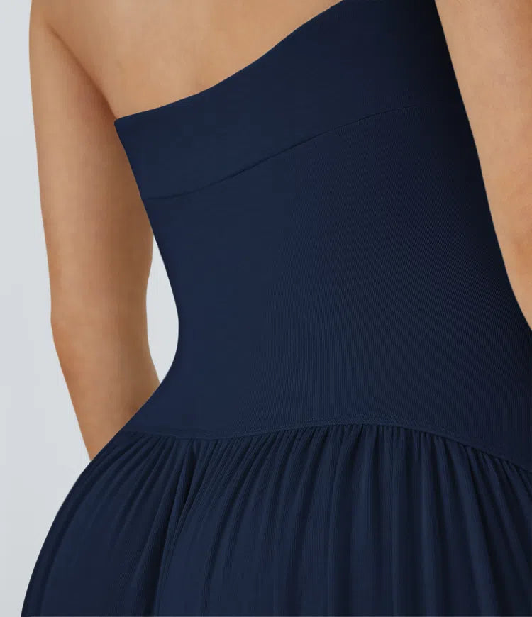 Ribbed Tube Backless Side Pocket Casual Jumpsuit