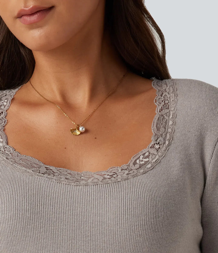 Round Neck Long Sleeve Contrast Lace Casual Jumper